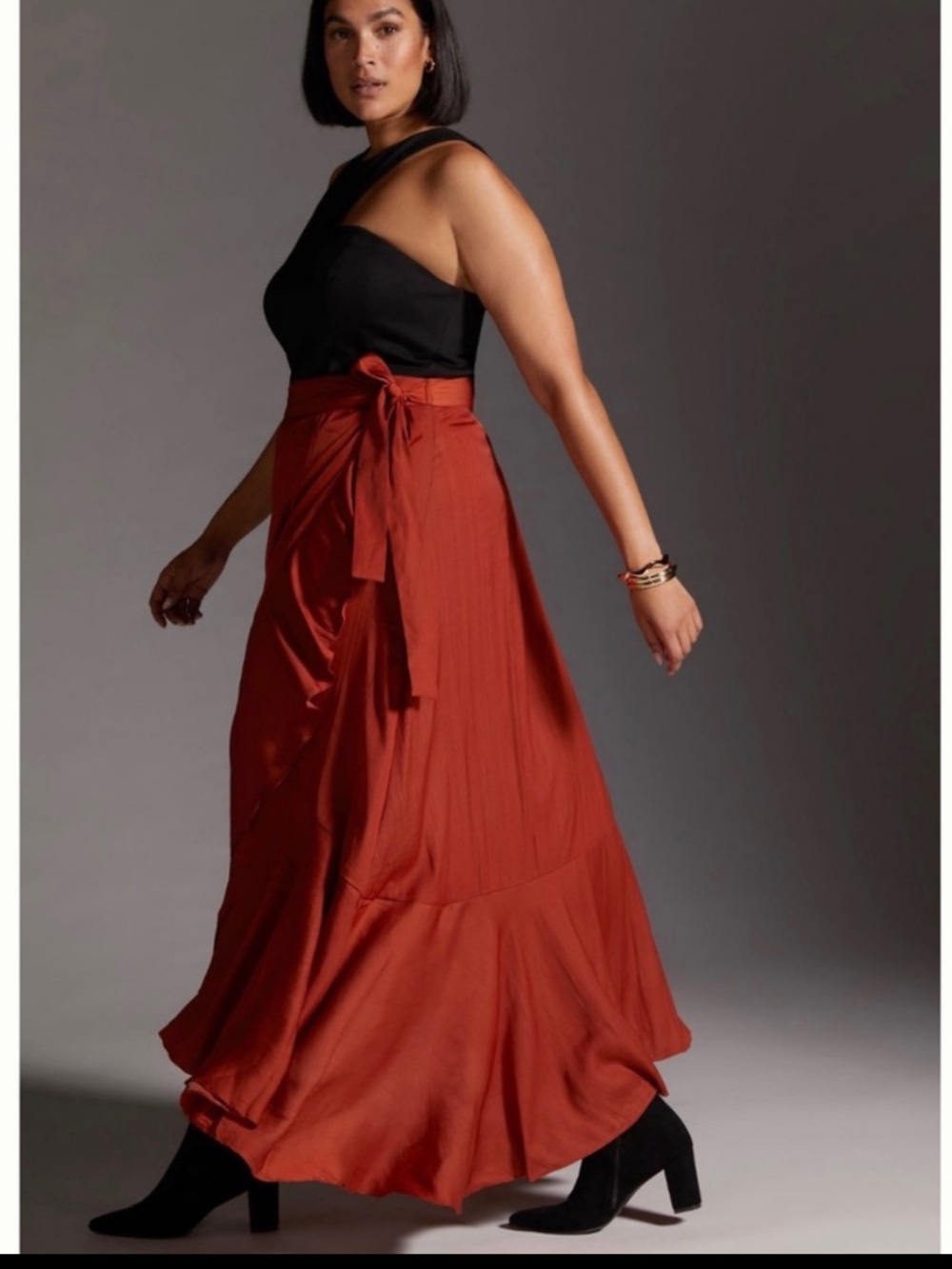 NWT Anthropologie Maeve Ruffled True Wrap Silky Flowy Maxi Skirt, 1X